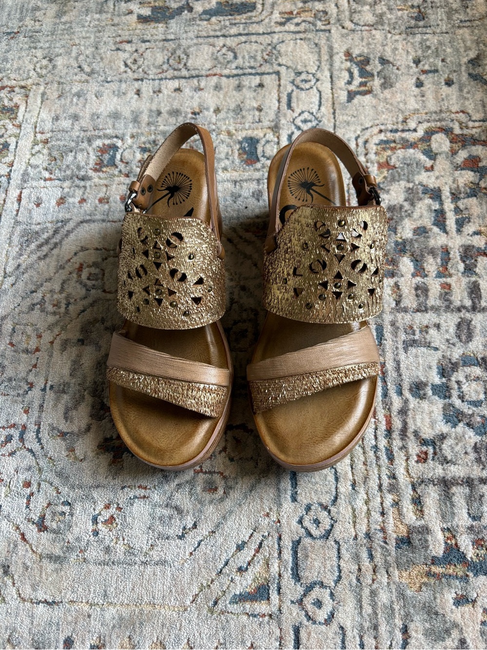 OTBT gold hippie wedge sandals